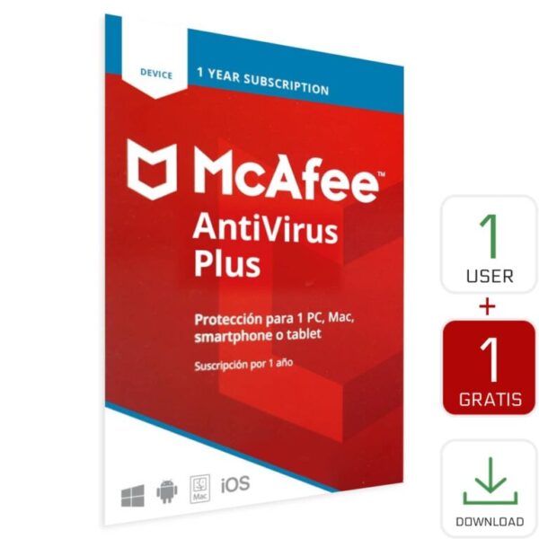 McAfee Antivirus Plus 1 User 1 Año + 1Pc Gratis EDICIÓN GLOBAL