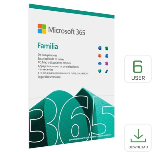 Microsoft 365 Apps 6 Usuarios -1Año Family / Hogar